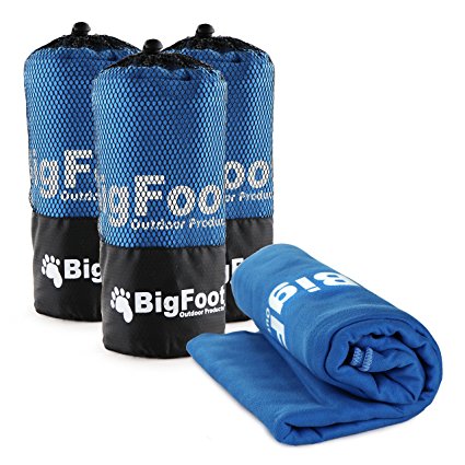 BigFoot Outdoor – (3 Pack) Extra-Large (60” X 30”) Microfiber Camping Sports Towel – Ultra Absorbent and Quick Drying, Backpacking, Yoga, Beach