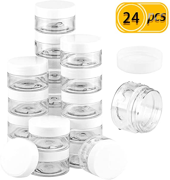 UPlama 24 Pack Cosmetic Containers, Plastic Sample Containers with Lids with Inner Liners Leakproof Wide-Mouth Travel Containers Jars Pots for Toiletry Makeup Cream Liquid Slime (1oz, White)