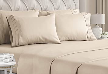CGK Unlimited Bed Sheet Set - White Sheets - Flat Sheet Fitted Sheet 4 Pillow Cases - Extra Deep Pockets - Microfiber - Softer Than Egyptian Cotton - Hotel Luxury (King, Cream)