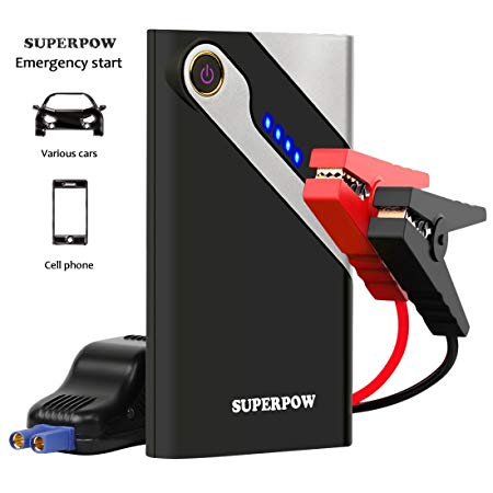 Superpow Jump Starter 8000mAh Car Starter Battery Start kit Portable External Battery for car, Smartphones with Smart Clamps, LED Flashlight, USB Ports,300A PeakCurrent