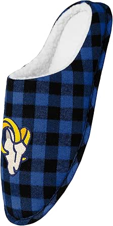 FOCO Men's NFL Sherpa Lined Buffalo Check Memory Foam Slippers