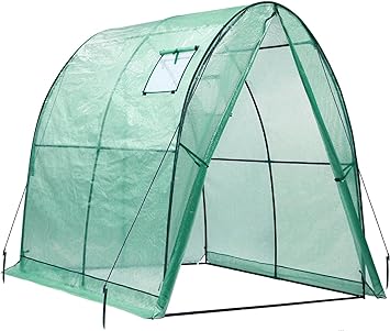 Ohuhu Portable Tunnel Greenhouse Outdoor: Heavy Duty Walk in Green House with Mesh Windows Durable Plastic PE Cover for Outside, 5.9x5.9x6.6 FT, Green