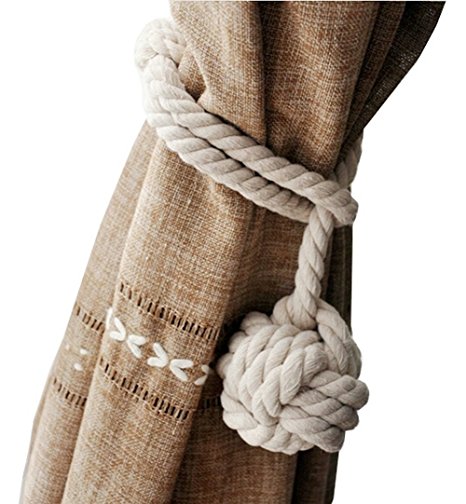EleCharm 1Pair American Hand Knitting Curtain Rope Rural Cotton Rope Tie Band (Beige)