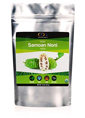 Optimally Organic Raw Samoan Whole Fruit Noni Powder - Powerful Source of Enzymes, Fiber, and Probiotics - Air Dried, 1/2 lb