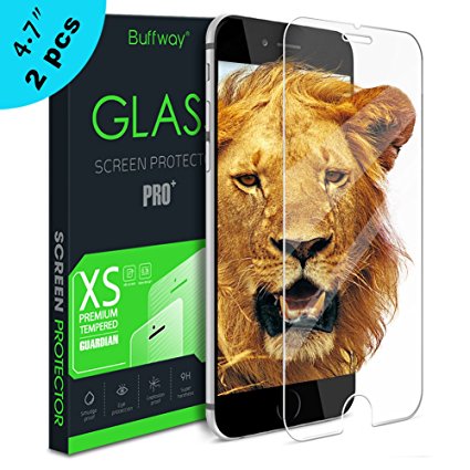 iPhone 7 6S 6 Screen Protector,Buffway [2-Pack] Tempered Glass Screen Protector for iPhone 7 6S 6 [3D Touch Compatible] Easy Install Friendly Work With Protective Case