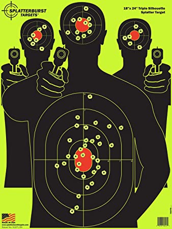 Splatterburst Targets - 18 x 24 inch - Triple Silhouette Reactive Shooting Target - Shots Burst Bright Fluorescent Yellow Upon Impact - Gun - Rifle - Pistol - Airsoft - BB Gun - Air Rifle