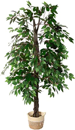 VECELO Artificial Ficus Tree Simulation Ficus Tree Artificial Plant Rnamental Bonsai Fake Trees Plants for Indoor Outdoor Home Garden Decor 5.3Ft, Green