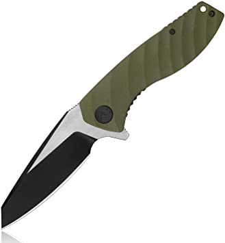 KUBEY KU074 Folding Pocket Knife, 3.4" Tactical Sheepsfoot Style Blade and G10 Handle with Liner Lockup for EDC Outdoor and Survival
