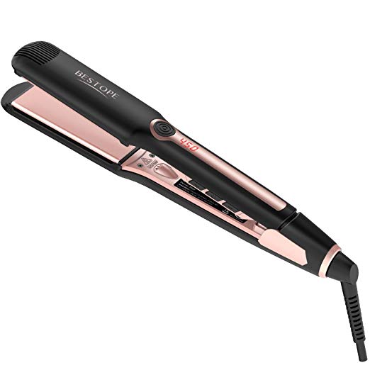 BESTOPE 1.5 inch Hair Straightener Ionic Flat Iron for Hair, Instant Ceramic Heats Up and Adjustable Temperature with Digital LCD DIsplay, Dual Voltage for Women/Lady/Girls (1.5 Inch)