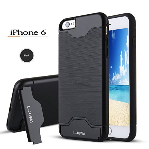 iPhone 6s Case,iPhone 6 Case, L-JUWA [Card Slot Holder][KickStand] Shockproof Slim Fit Dual Layer Hybrid Protection Case Cover for Apple iPhone 6 /6S (Black)