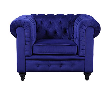 Classic Scroll Arm Large Velvet Living room Accent Chair (Navy Blue)