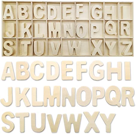 TIHOOD 130PCS Wooden Letters Wooden Craft Letters with Storage Tray Set Wooden Alphabet Letters for Home Decor, Kids Learning Toy