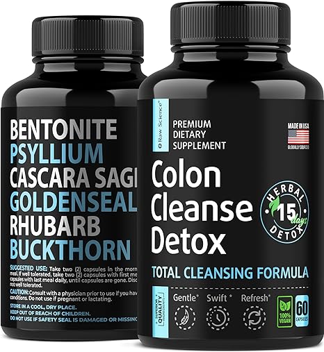 Colon Cleanse - Detox, Digestive Health, Psyllium Husk, Aloe Vera, Bentonite Clay, Acidophilus Probiotic, Fiber Supplement, Laxatives for Constipation, Metal Detox, Toxin Rid, Fiber Pills, 60 Capsules