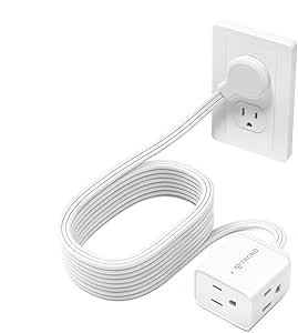 TROND Flat Extension Cord 15 ft - Left Angled Flat Plug Power Strip, 16 AWG Power Cord Extension Indoor, 3 Prong Extension Cord with Multiple 3 Outlets for Office Home Kitchen Appliances, White