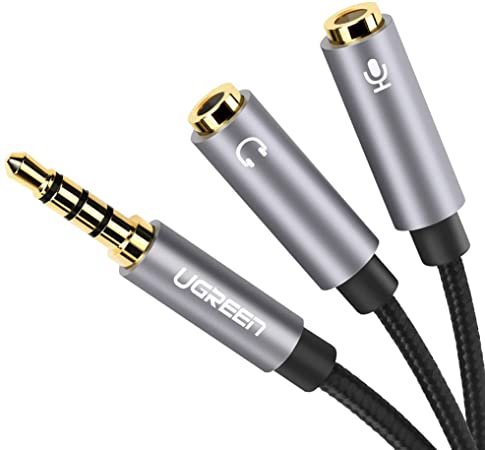 UGREEN Headset Adapter Headphone Mic Y Splitter Cable, 3.5mm Stereo Audio Male to 2 Female Separate Audio Microphone Plugs Compatible for PS4, Xbox One, Laptop, Phone, PC Gaming Headset (Silver)