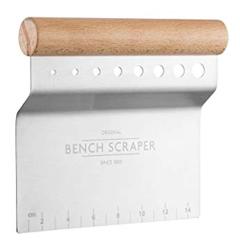 Mason Cash Innovative Kitchen Stainless Steel Bench Scraper / Ruler Measure / Dough Cutter with Integrated Herb Stripper and Wooden Handle