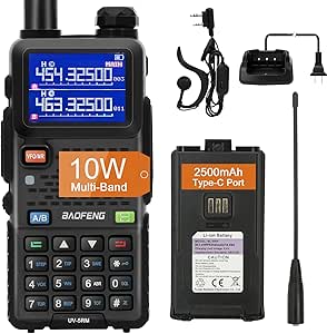 BAOFENG 5RM 10W (Upgrade of UV-5R) Ham Radio Long Range, Portable Multi-Band Two Way Walkie Talkies, UV-5RM Handheld Radio with NOAA Weather Receiver and 2500mAh Type-C Port Battery