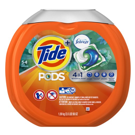 Tide Pods Plus Febreze Laundry Detergent Packs Bag, Botanical Rain, 54 Count