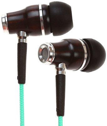 Symphonized NRG Premium Genuine Wood In-ear Noise-isolating HeadphonesEarbudsEarphones with Microphone Turquoise Blue