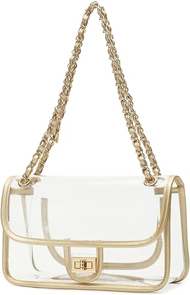 LAM GALLERY Womens PVC Clear Purse Handbag with Chain Stadium Approved Clear Bag See Through Bag for Working and Concert