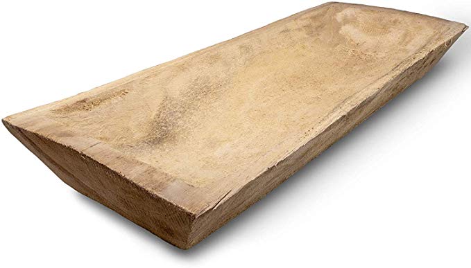 Wooden Dough Bowl Centerpiece Tray- Rustic, Artisan Inspired Primitive Wood Tray for Serving and Decor, Tabletop and Hearth Display