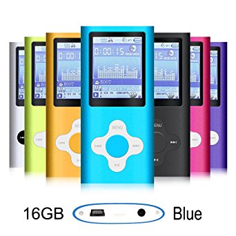G.G.Martinsen Blue 16GB Versatile MP3/MP4 Player with Photo Viewer, FM Radio and Voice Recorder, Mini Usb Port Slim 1.78 LCD, Digital MP3 Player, MP4 Player , Video Player, Music Player, Media Player