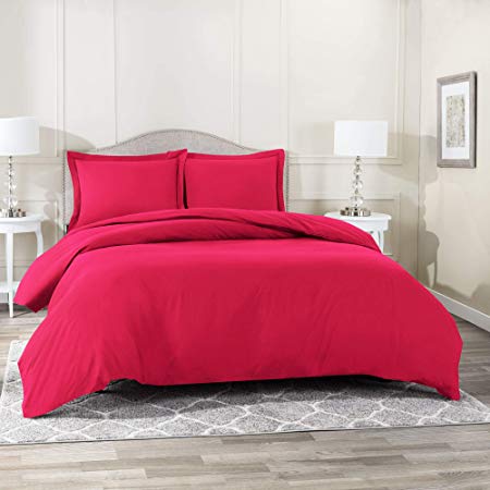 Nestl Bedding Duvet Cover 3 Piece Set – Ultra Soft Double Brushed Microfiber Hotel Collection – Comforter Cover with Button Closure and 2 Pillow Shams, Hot Pink - Full (Double) 80"x90"