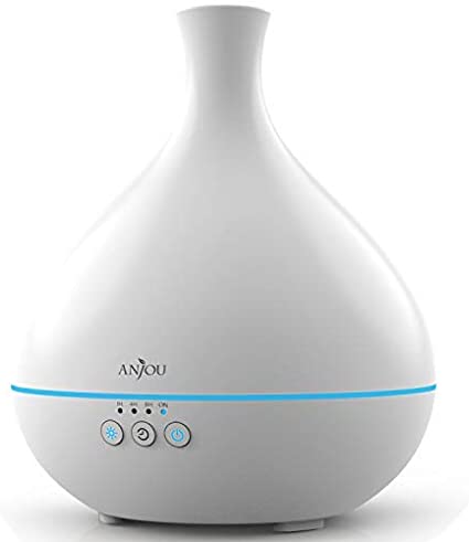 Essential Oil Diffuser, Anjou 500ml BPA Free Cool Mist Humidifier Aromatherapy Auto Shut-Off Diffuser, Adjustable Mist Mode, 7 Color LED Light for 12hrs of Continuous Quiet Diffuser Aroma, White