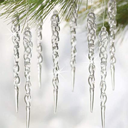 Christmas Tree Decorations, Icicle Ornaments -12 Pcs Icicles 6 Pcs Snowflakes, Clear Glitter Snowflake Icicle Ornament Set Tree Decorations Hanging Xmas Festival Holiday Wedding Party Home Garden