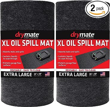 Drymate XL Oil Spill Mat (36" x 59") (2-Pack), Premium Absorbent Oil Pad, Reusable, Washable, Durable, Waterproof Backing Contains Liquids, Protects Garage Floor Surface (USA Made)