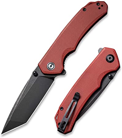 CIVIVI Brazen Folding Pocket Knife,3.5-Inch Tanto D2 Plain Blade,G-10 Outdoor Camping Hiking Knife with Thumb Studs and Flipper opener,Unique Tool Gift for EDC Men Women C2023B (Burgundy)