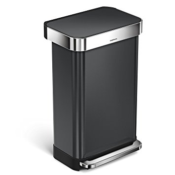 simplehuman Rectangular Step Trash Can, Black Stainless Steel, 45 L / 11.89 Gal