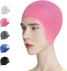 Swim Cap,Silicone Swimming Caps for Women Men Comfortable Bathing Cap Long Hair Cover Ears Reinforced Edge Tear-Proof Design Non-Slip Swim Hat Keep Hair Dry