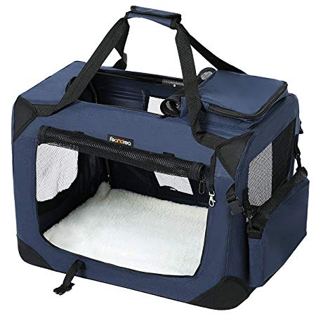 FEANDREA Dog Carrier Folding Fabric Pet Carrier Lightweight Pet Cage Bag Pet Car Seat Pet Booster Seat Dark Blue XL 81 x 58 x 58 cm PDC80Z