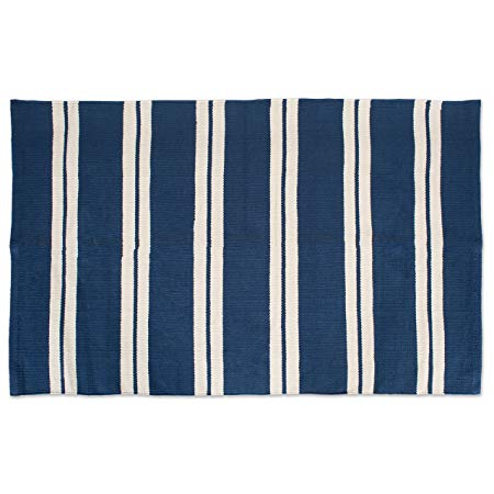 Cotton Fashion Reversible Indoor/Outdoor Cabana Stripe Woven Area Rag Rug, 30x48", Unique For Bedroom, Living Room, Kitchen, Laundry, Wash Room, Nursery-Navy Blue
