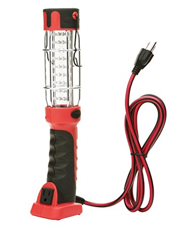 Designers Edge L1922 16/3-Gauge Super Bright LED Handheld Work Light with Grounded Outlet, Red, 36-LED