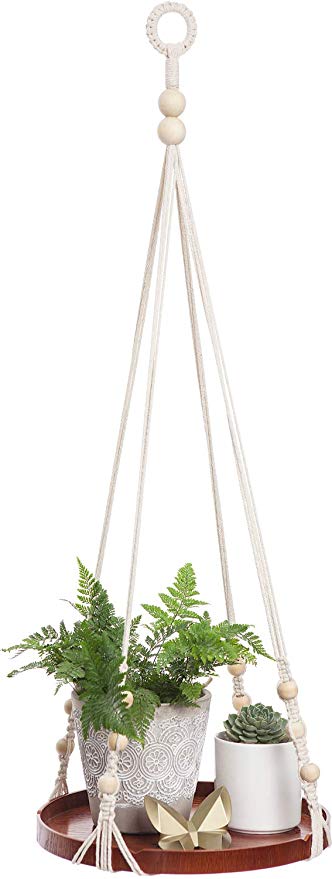 Mkono Macrame Plant Hanger Indoor Hanging Planter Shelf Decorative Flower Pot Holder Boho Bohemian Home Decor for Succulents, Cacti, Herbs, Small Plants