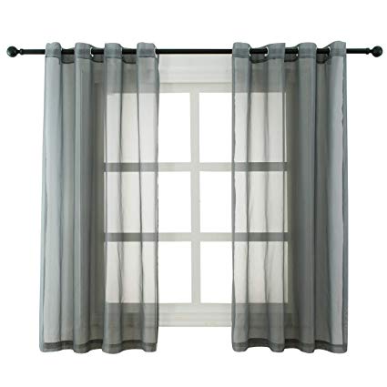 Bermino 54 x 63 inch Grey Sheer Curtains Voile Grommet Semi Sheer Curtains for Bedroom Living Room Set of 2 Curtain Panels 54 x 63 inch