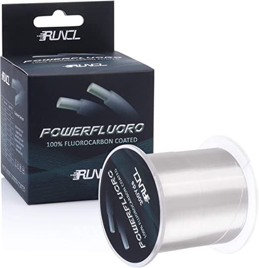 RUNCL PowerFluoro Fishing Line 1000/500/300Yds, 100% Fluorocarbon Coated Fishing Line, Fishing Leader Line - Virtually Invisible, Faster Sinking, Extra Sensitivity, Abrasion Resistance, 5-32LB