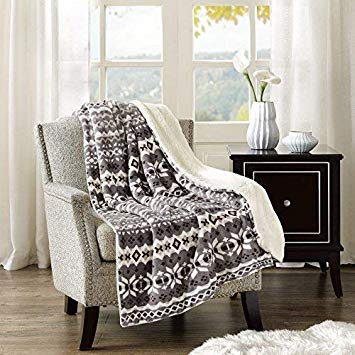 Comfort Spaces Sherpa/Plush Throw Blanket for Couch - 50x60 inches Lightweight Cozy Sofa Bed/Couch Throw for Beds Office Lap - Fair Isle - Grey