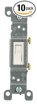 Leviton 1451-2WM 15 Amp, 120 Volt, Toggle Framed Single-Pole Ac Quiet Switch, Residential Grade, Grounding, 10-Pack, White