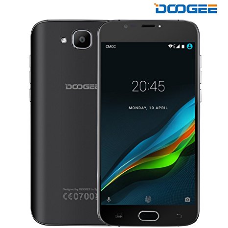 SIM Free Mobile Phones, DOOGEE X9 MINI Android 6.0 Phone - 3G Dual SIM Unlocked Smartphones - 5 Inch HD Display - MT6580 Quad Core 1GB RAM 8GB ROM - 5.0MP 5.0MP Camera - Fingerprint Smartphone - Black