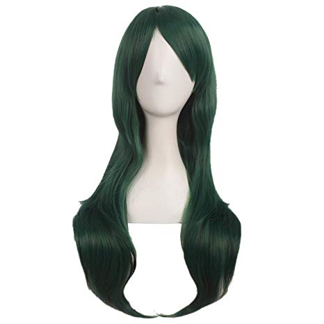 MapofBeauty 28 Inch/70cm Women Side Bangs Long Curly Hair Cosplay Wigs (Pine Green)