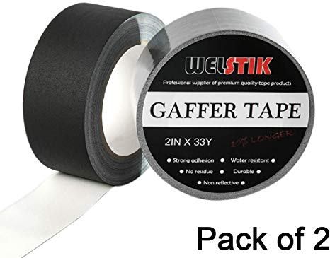 Welstik Tape 2 Pack Gaffer Tape Black,2"X 33 Yards-10% Longer-Heavy Duty Gaffer Floor Tape for Cables, Photography, Theater Stage Setup,Interior Design,Residue Free,Non Reflective, Easy to Tear