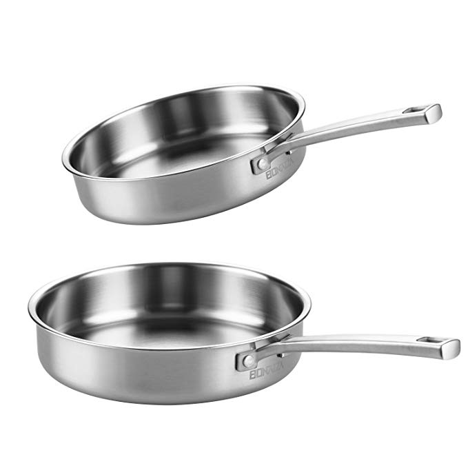 BONAZZA Professional Cooking Skillet Tri-Ply Stainless Steel Fry Pan Set 8-Inch & 10-Inch, Fast and Even Heating with All Cooktops Induction Dishwasher Safe FDA Approved & PFOA Free