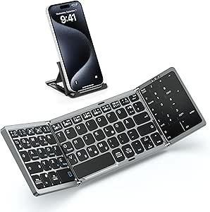 MoKo Faltbare Tastatur Bluetooth QWERTZ, Tragbar Tastatur Klappbar mit Touchpad & Ziffernblock, Wiederaufladbar Tastatur mit Trackpad für Windows iOS Android Tablet/Handy/Laptop/PC, Deutsche Layout