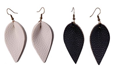 L&N Rainbery 2 Pairs Petal Leather Earrings Fuax Leather Teardrop Earrings Leaf Drop Earrings