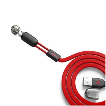 Nkomax Remax 3.3 Feet 1M Magnetic Noodle Flat USB Cable Dual Plug Data Sync Charging Cord USB A to Micro B Lightning for iPhone, Samsung and other cellphones(red)