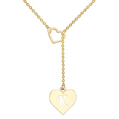 SENFAI Long Necklace Heart Shaped Y Necklace with 26 Initial Alphabet Letters for Women, 18   2 inches