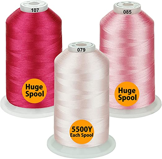 Simthread - 26 Selections - Various Assorted Color Packs of Polyester Embroidery Machine Thread Huge Spool 5500Y for All Purpose Sewing Embroidery Machines - Carmine/Rose/Pink/